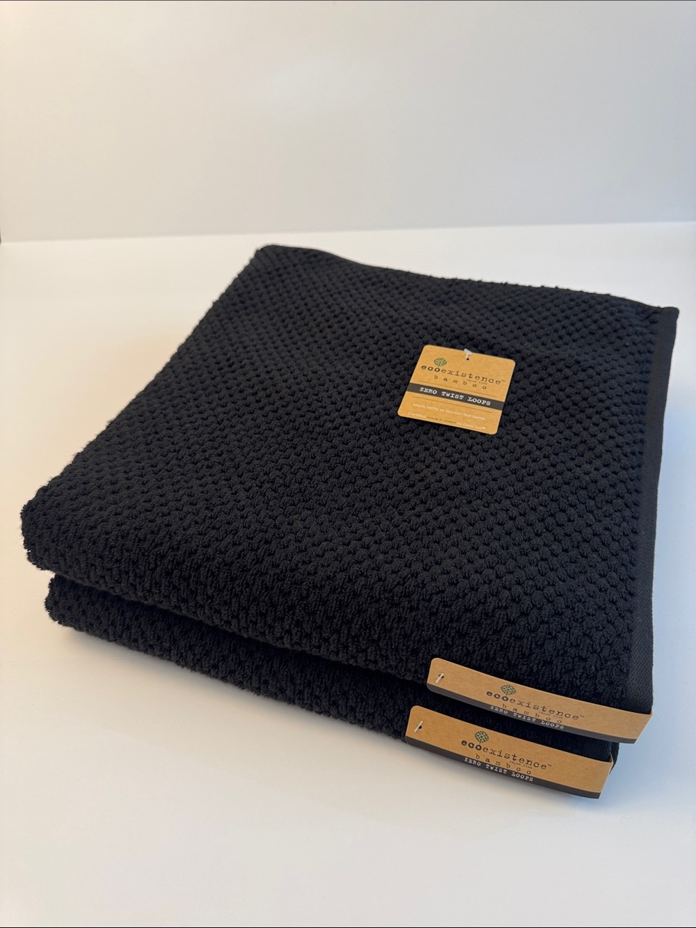 2pc ECOEXISTENCE Bamboo Zero Twist Loops Bath Towel Set - Caviar(Black)